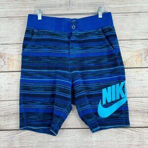 VTG Nike FC Squad Knit Sweat French‎ Terry Shorts Men's Size S Blue Striped Knit